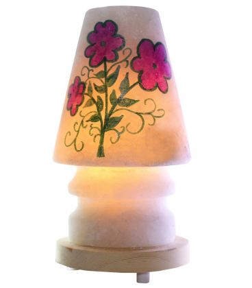 Mor Çiçek Çizimli Abajur Tuz Taşı Lambası 4 Kg